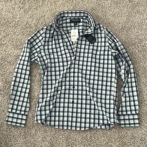 Navy, light blue, and pink button up